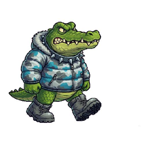 Ali, Alligator — Rollinbit-Charakter (Pixel Art)