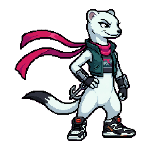 Ermy, Hermelin — Rollinbit-Charakter (Pixel Art)
