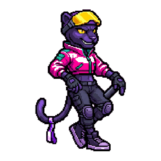 Fatiah, Schwarzer Panther — Rollinbit-Charakter (Pixel Art)