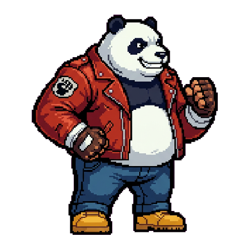 Franky, Pandabär — Rollinbit-Charakter (Pixel Art)