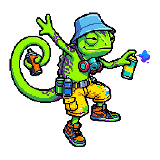 Leon, Chamäleon — Rollinbit-Charakter (Pixel Art)
