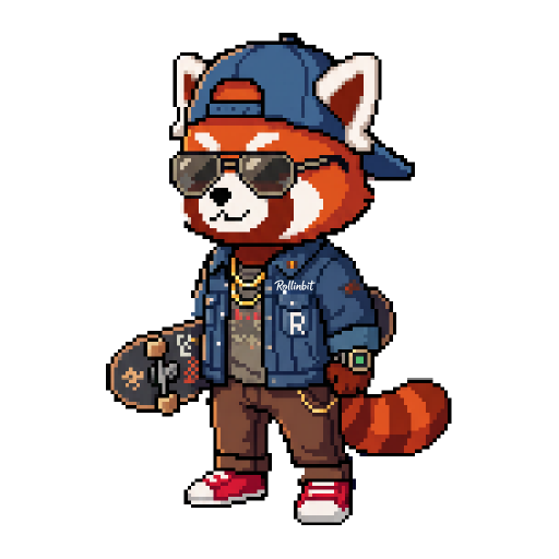 Roly, Roter Panda — Rollinbit-Charakter (Pixel Art)