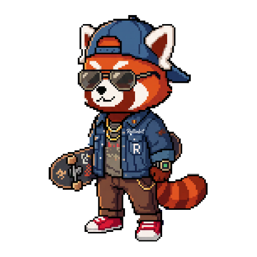 Roly, Panda rosso — personaggio Rollinbit (pixel art)