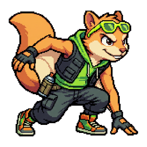 Zip, Eichhörnchen — Rollinbit-Charakter (Pixel Art)