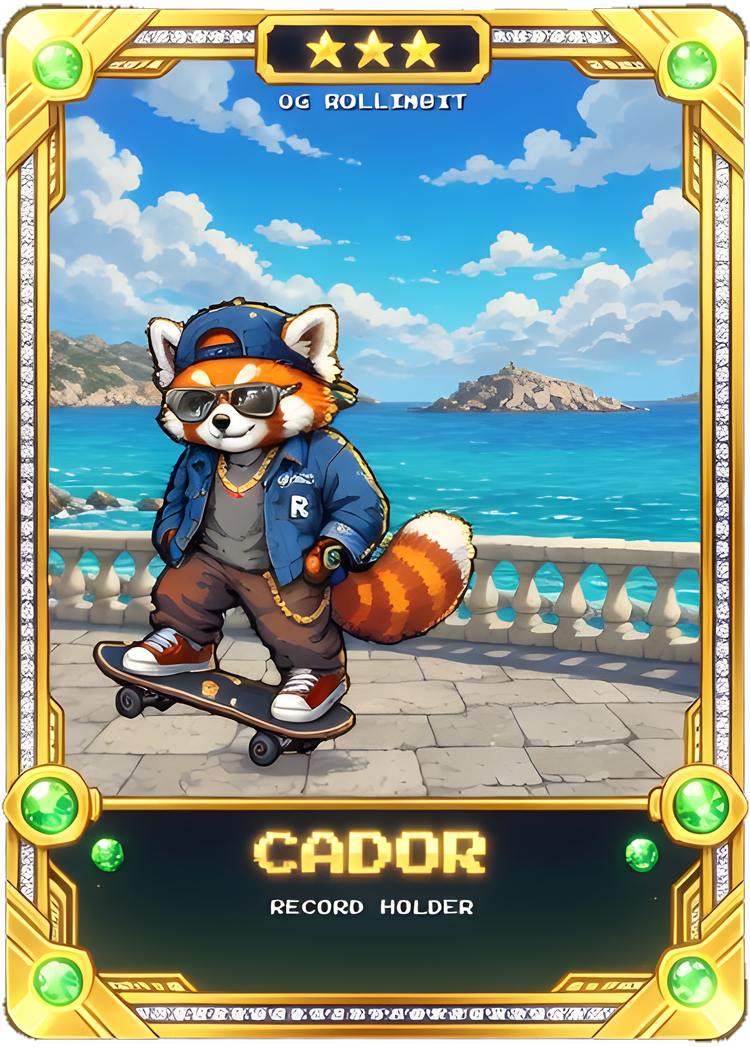 Carte OG Rollinbit Cador or, trois étoiles — Roly sur la Corniche, sous-titre RECORD HOLDER
